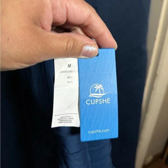 Cupshe NWT Elegant Navy Blue Satin Twist & Keyhole Pleated Dress. - Picture 5 of 5